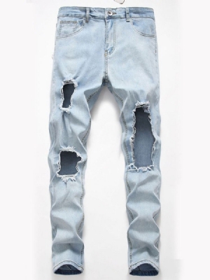 Calça Jeans Coreana Hole Plain Straight Zipper