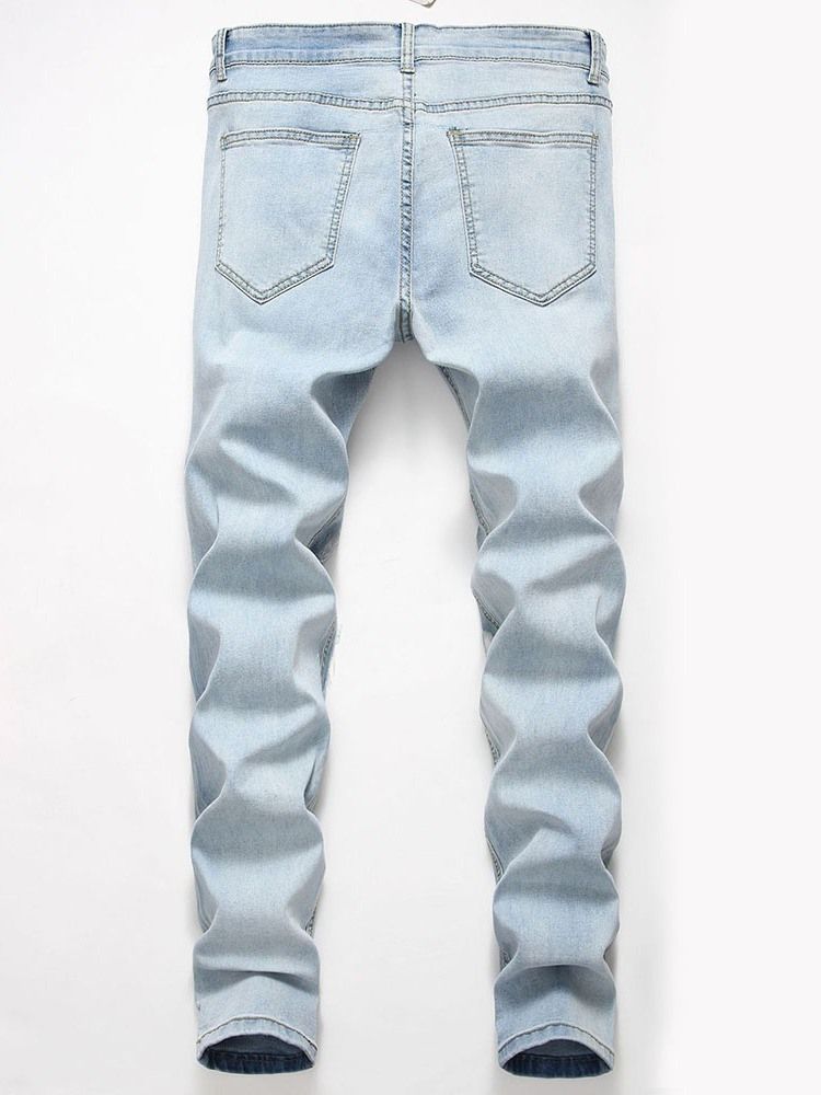 Calça Jeans Coreana Hole Plain Straight Zipper