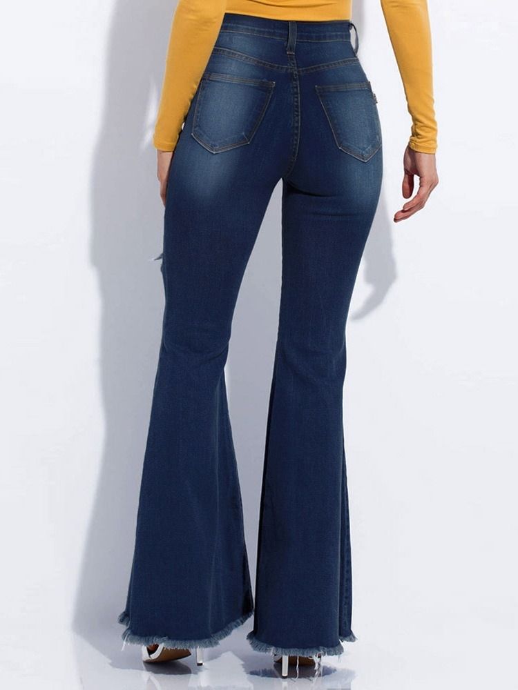 Calça Jeans Feminina Bellbottoms Hole Gradient Zipper Slim