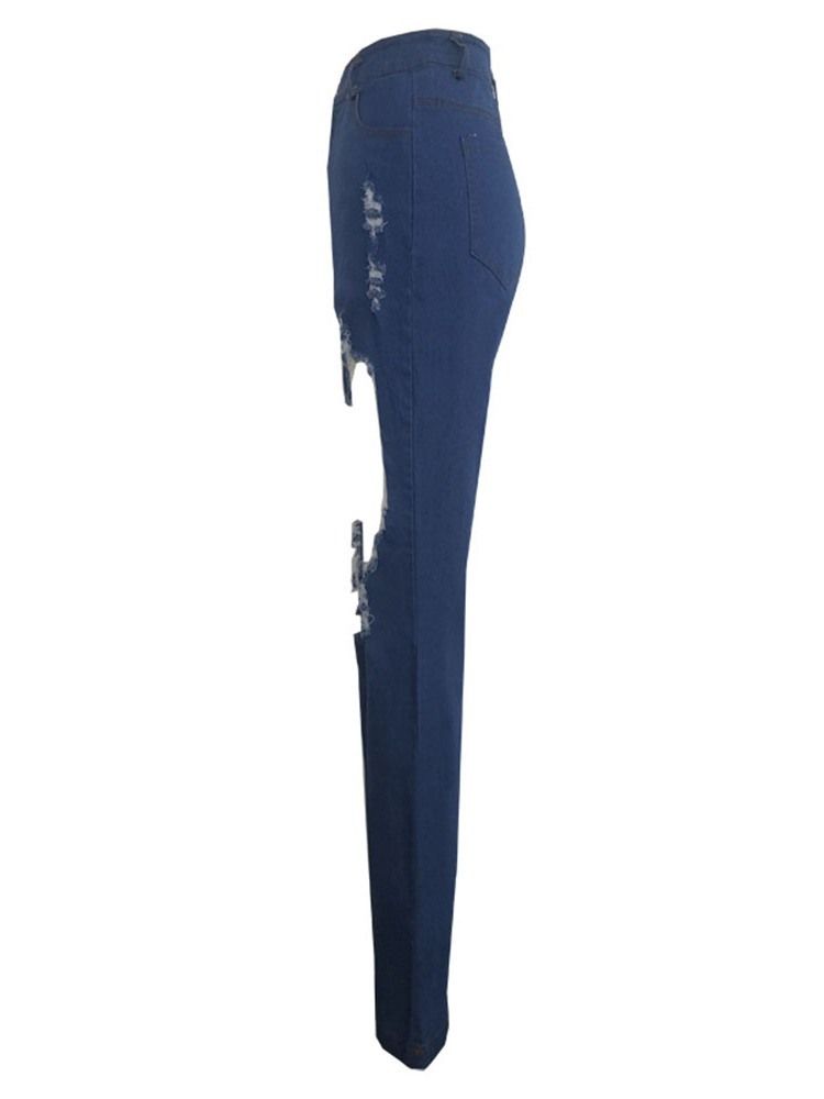 Calça Jeans Feminina De Bolso Liso Sexy Com Zíper Rasgado