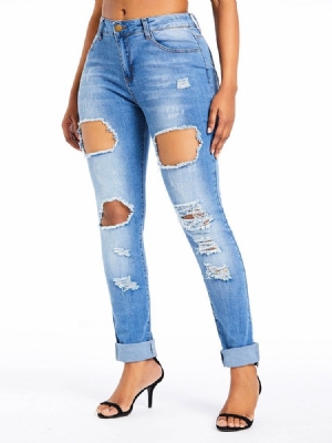 Calça Jeans Feminina De Cintura Alta Lisa Com Cintura Alta