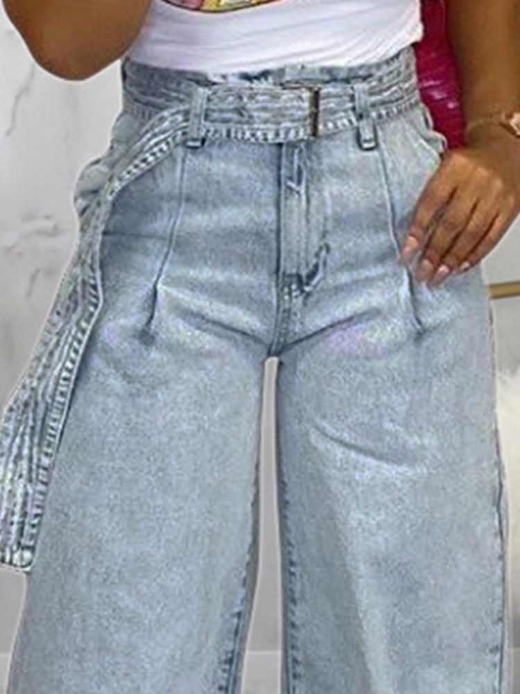 Calça Jeans Feminina Com Pernas Largas E Soltas Cintura Alta