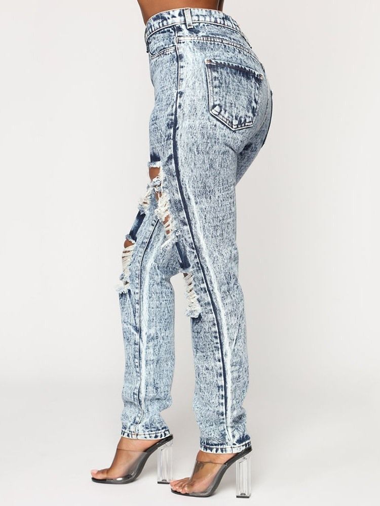 Calça Jeans Feminina Com Pernas Largas Liso Cintura Alta E Calça Jeans