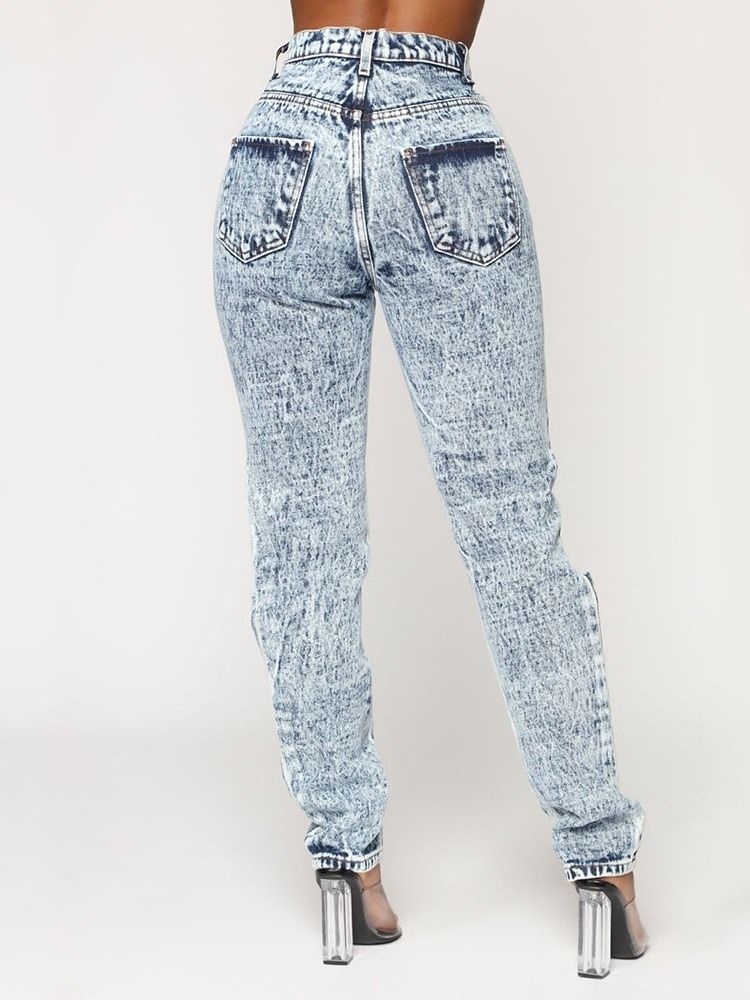 Calça Jeans Feminina Com Pernas Largas Liso Cintura Alta E Calça Jeans