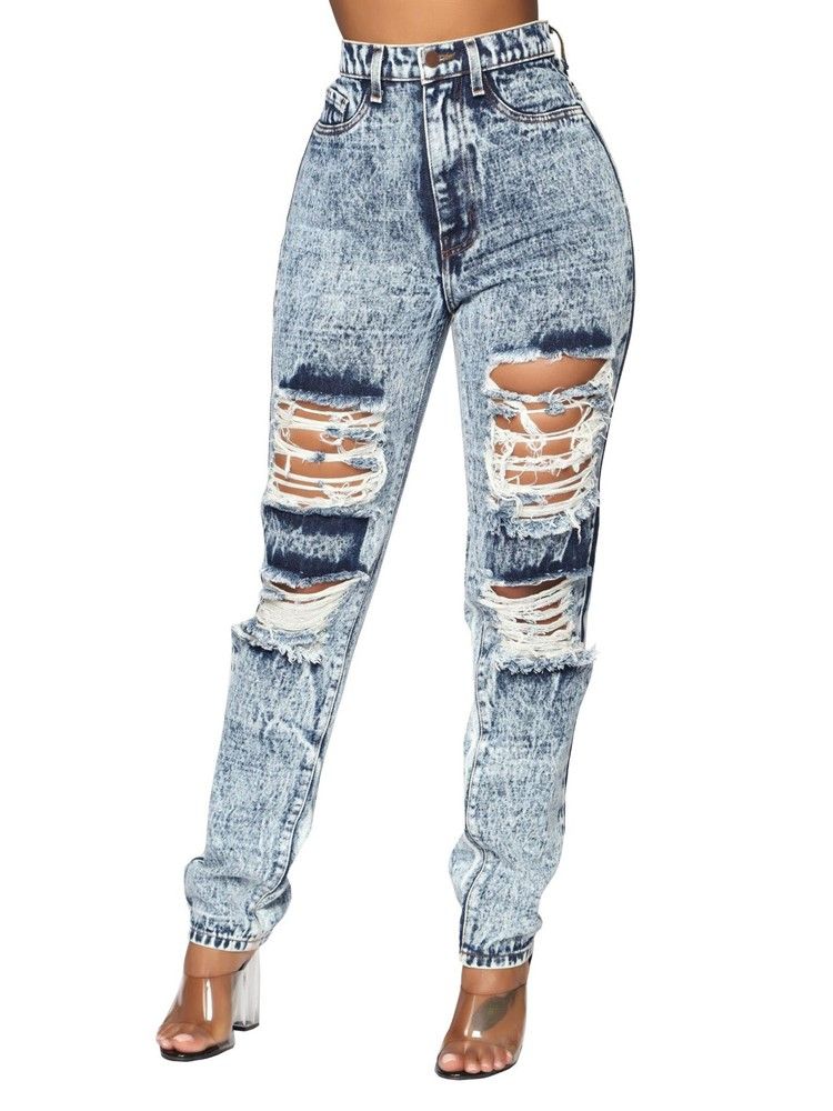 Calça Jeans Feminina Com Pernas Largas Liso Cintura Alta E Calça Jeans