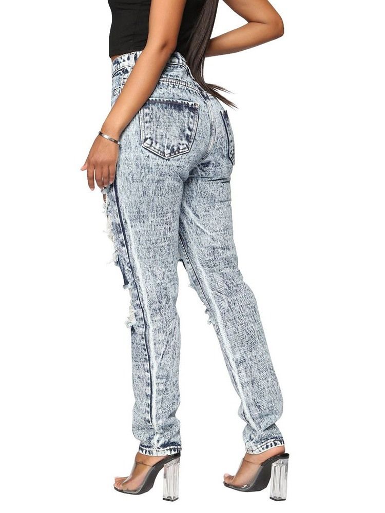 Calça Jeans Feminina Com Pernas Largas Liso Cintura Alta E Calça Jeans