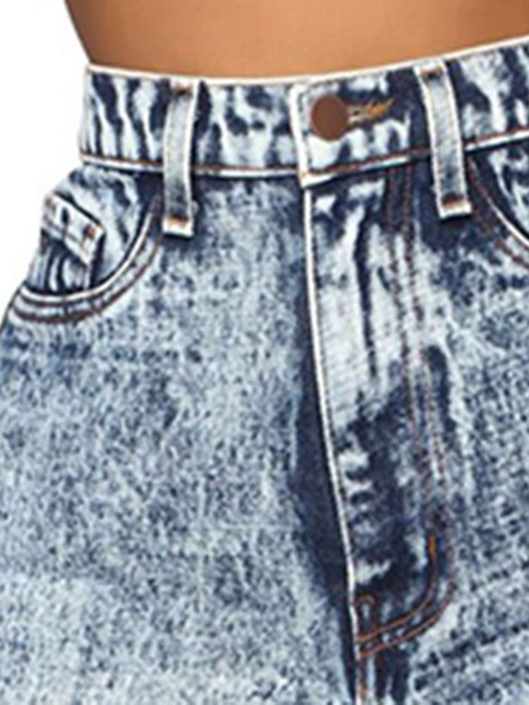 Calça Jeans Feminina Com Pernas Largas Liso Cintura Alta E Calça Jeans