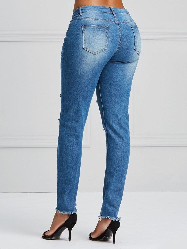 Calça Jeans Feminina Hole Zipper Skinny