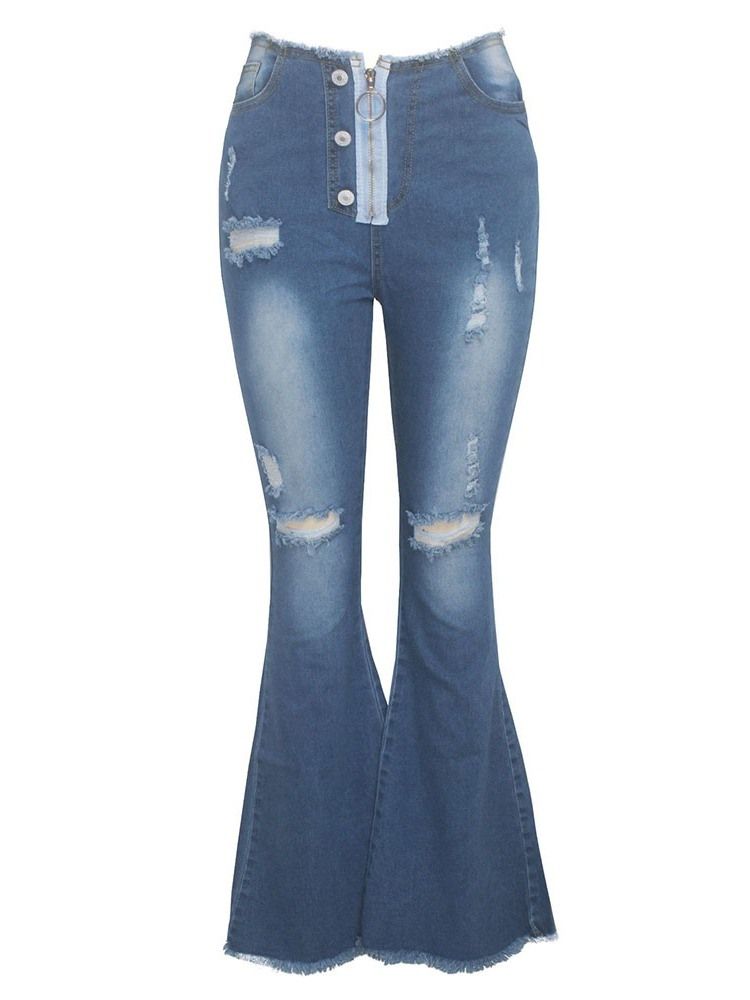 Calça Jeans Feminina Lisa Bellbottoms Hole Slim Cintura Alta