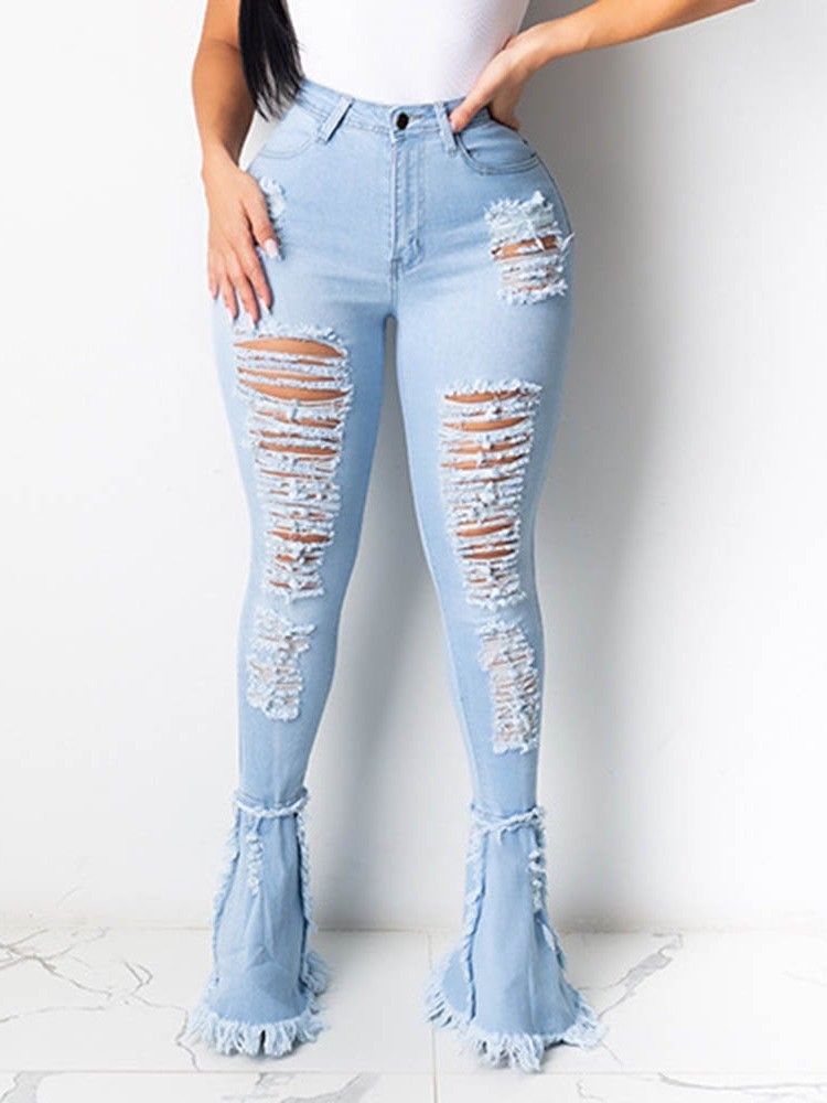 Calça Jeans Feminina Lisa Bellbottoms Tassel Zipper Slim