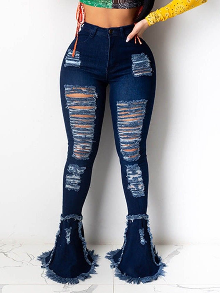 Calça Jeans Feminina Lisa Bellbottoms Tassel Zipper Slim