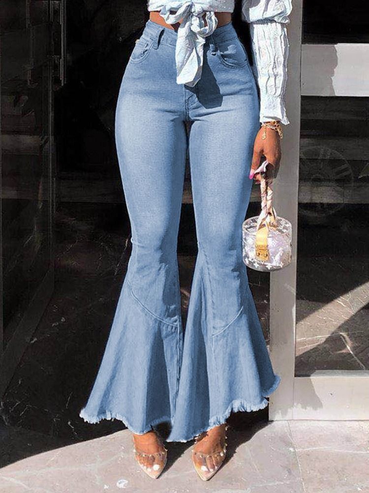 Calça Jeans Feminina Lisa Lavável Com Zíper Bellbottoms