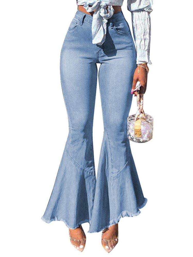 Calça Jeans Feminina Lisa Lavável Com Zíper Bellbottoms