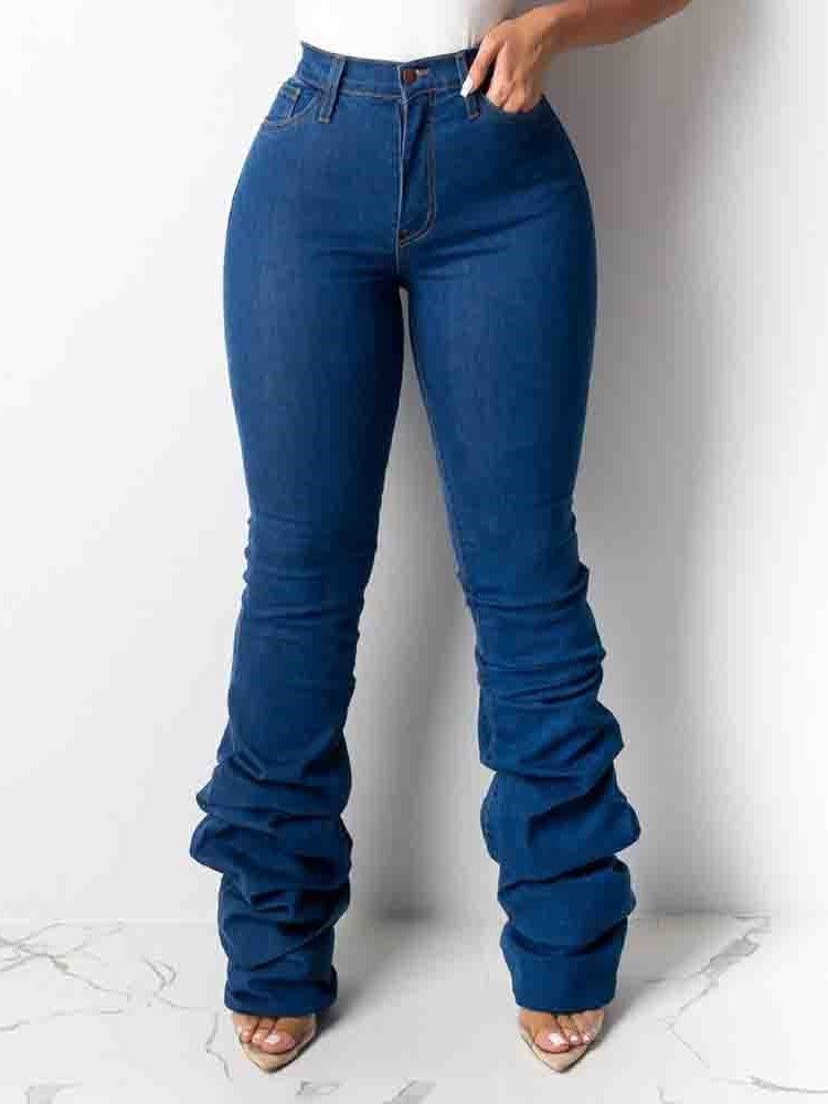 Calça Jeans Feminina Lisa Magra Cintura Alta