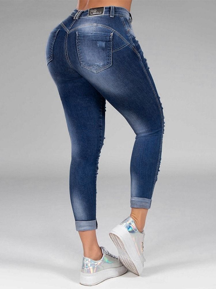 Calça Jeans Feminina Reta Com Zíper Liso E Cintura Média