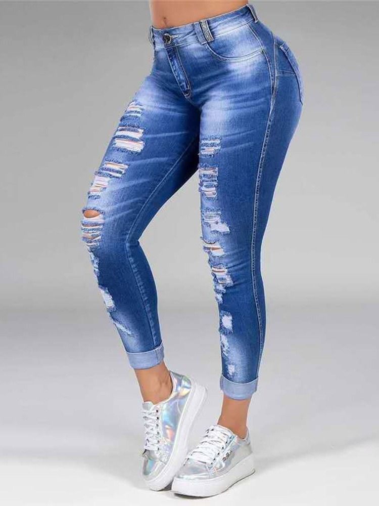 Calça Jeans Feminina Reta Com Zíper Liso E Cintura Média