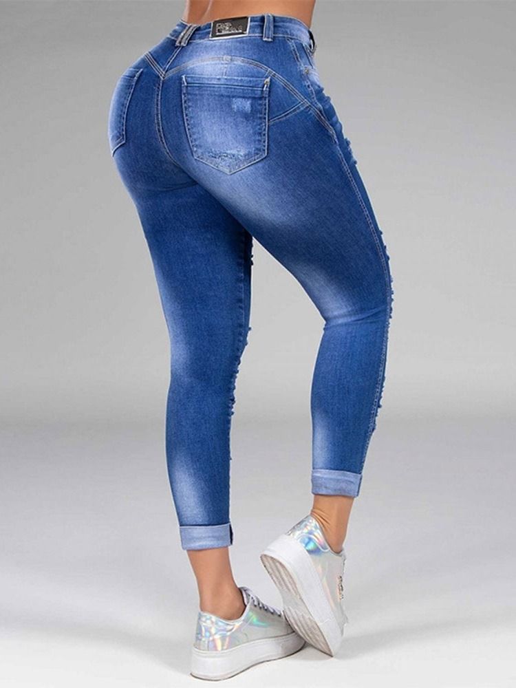 Calça Jeans Feminina Reta Com Zíper Liso E Cintura Média