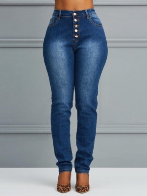 Calça Jeans Feminina Simples De Botão