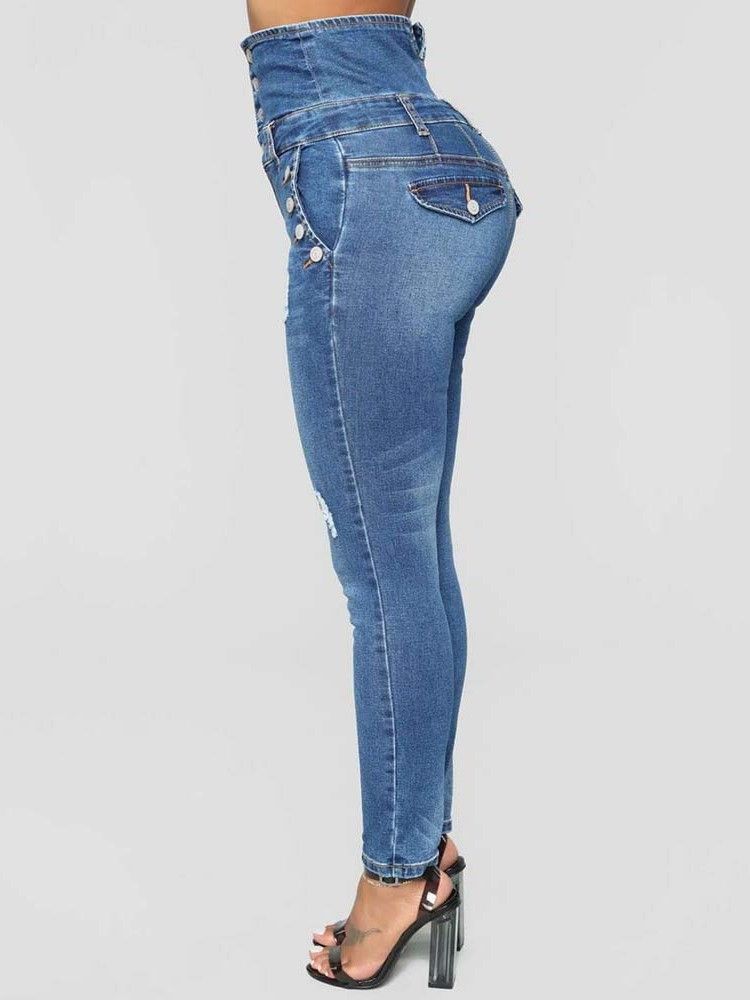 Calça Jeans Feminina Slim Com Cintura Alta