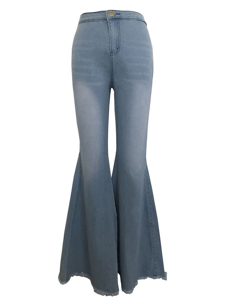 Calça Jeans Flare Simples Com Borla Fina E Cintura Média