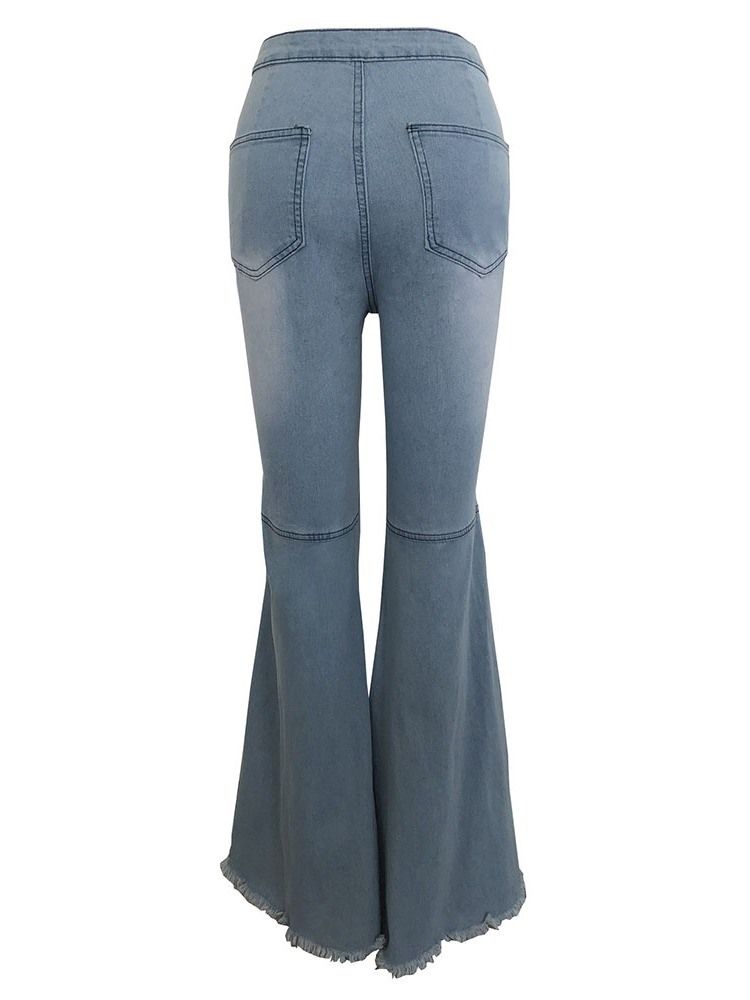 Calça Jeans Flare Simples Com Borla Fina E Cintura Média