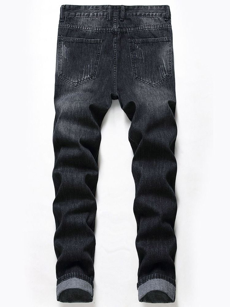 Calça Jeans Hole Zipper Cintura Média Masculina