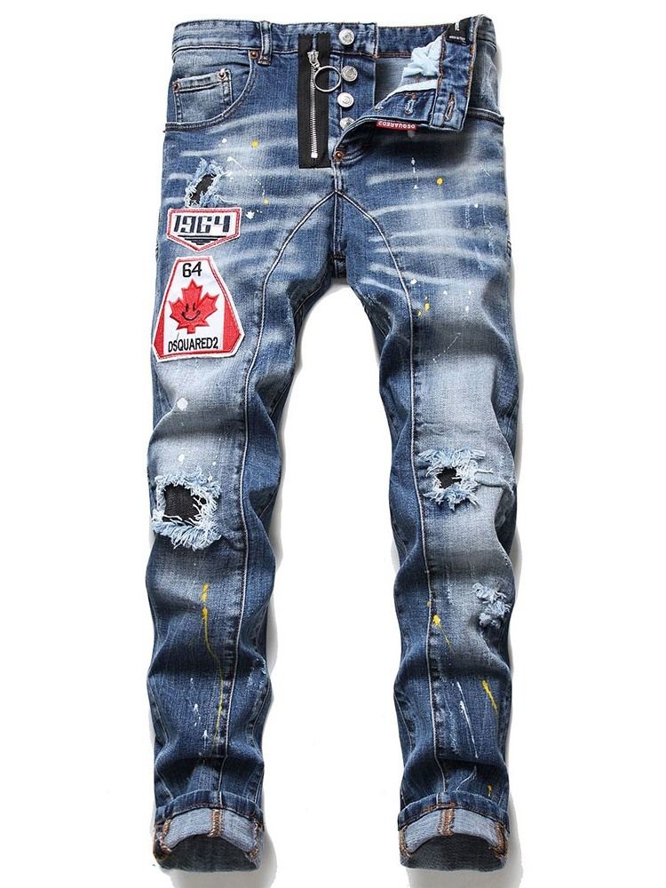 Calça Jeans Homem De Botão Casual Buraco