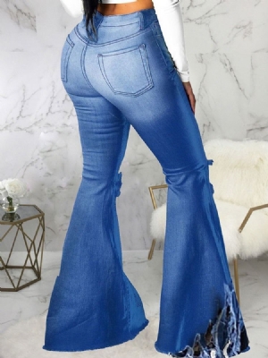 Calça Jeans Justa Com Zíper Feminino Lisa Tassel Bellbottoms