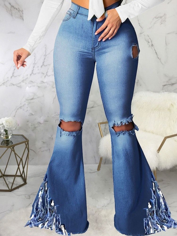 Calça Jeans Justa Com Zíper Feminino Lisa Tassel Bellbottoms