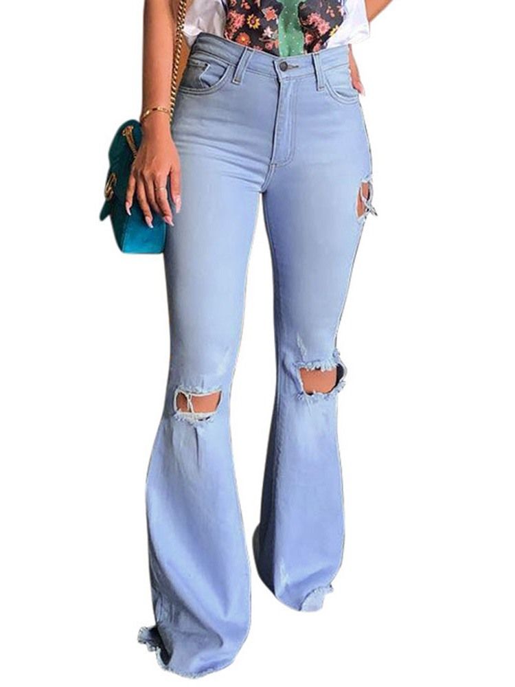 Calça Jeans Justa Feminina Com Zipper Slim Flare