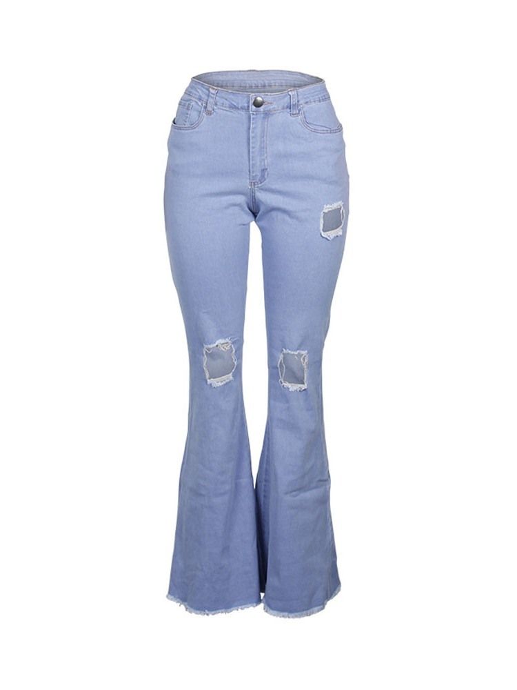 Calça Jeans Justa Feminina Com Zipper Slim Flare