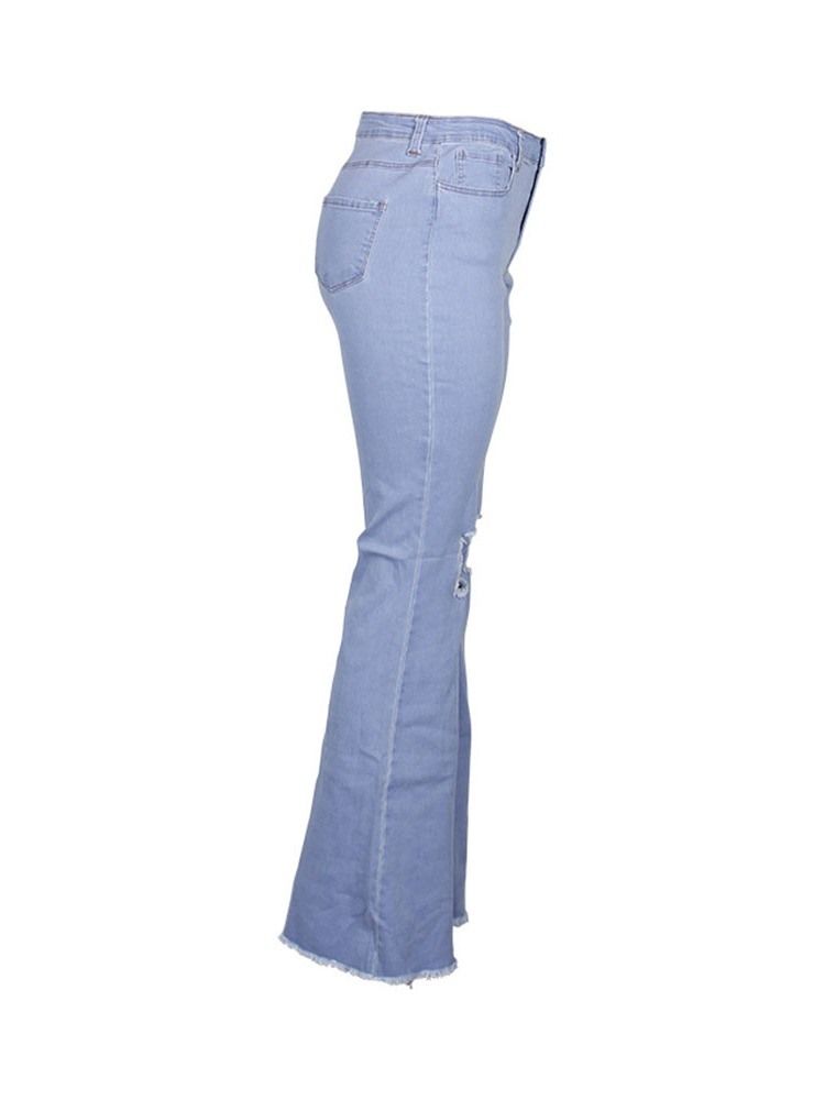 Calça Jeans Justa Feminina Com Zipper Slim Flare