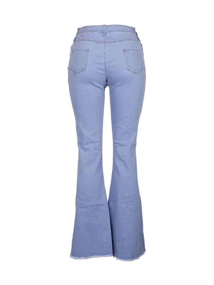 Calça Jeans Justa Feminina Com Zipper Slim Flare