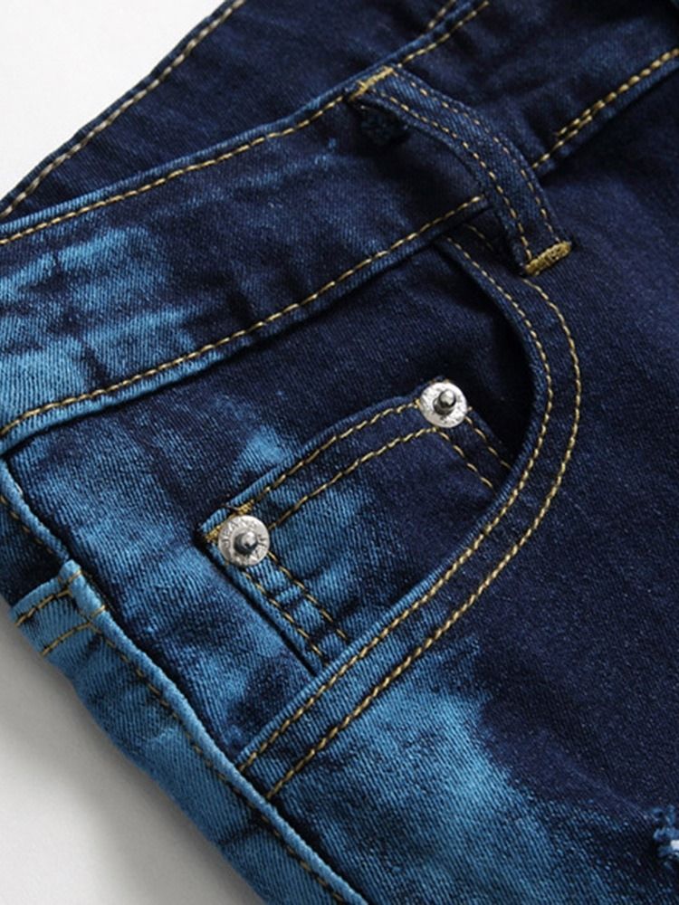 Calça Jeans Justa Masculina Com Furo E Zíper De Cintura Média