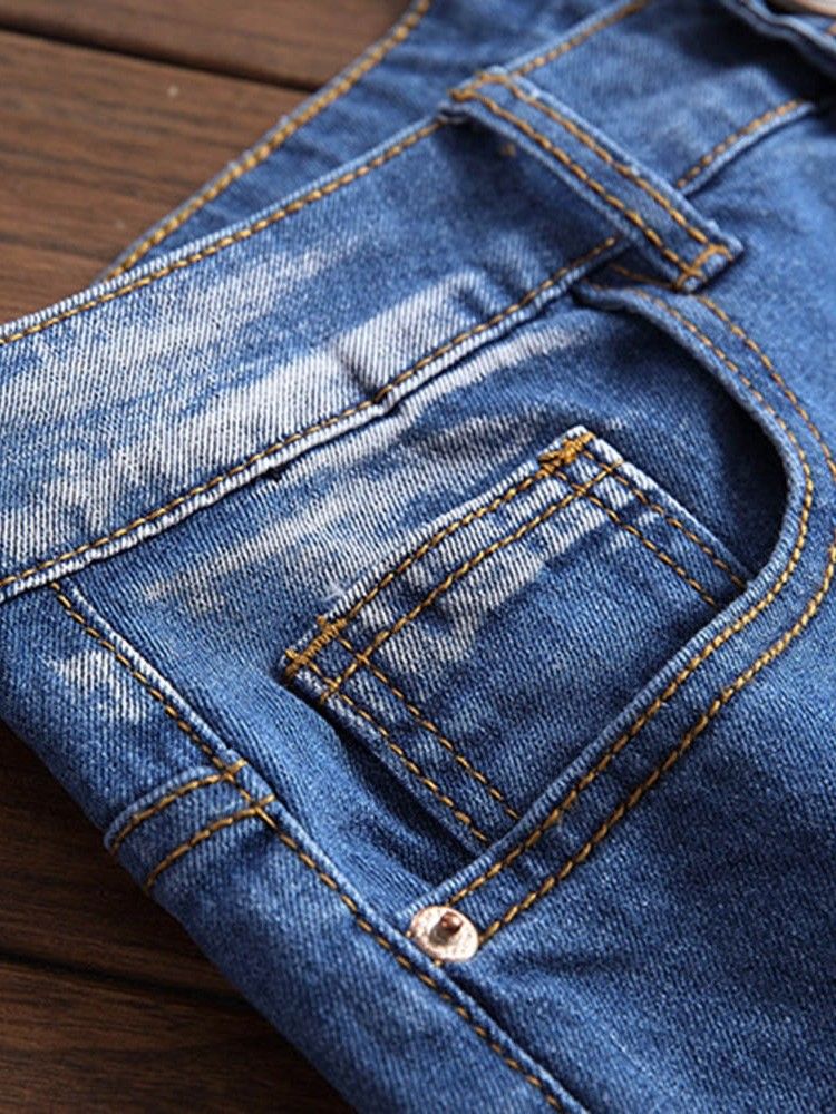 Calça Jeans Justa Masculina Com Zíper Casual De Bolso