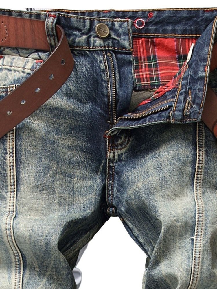 Calça Jeans Justa Masculina Europeia Com Zíper Reto