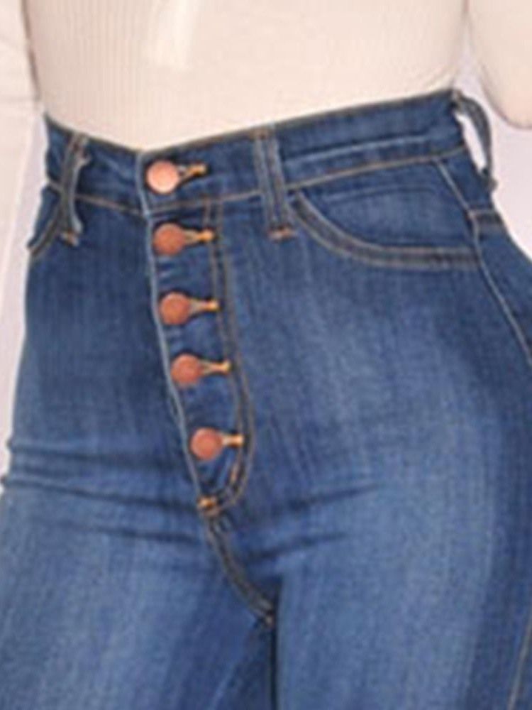 Calça Jeans Lisa Feminina Justa Cintura Alta Com Botão