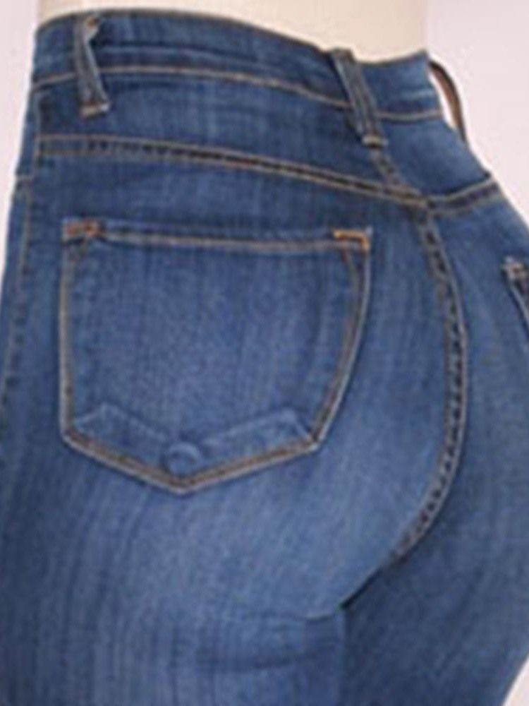 Calça Jeans Lisa Feminina Justa Cintura Alta Com Botão