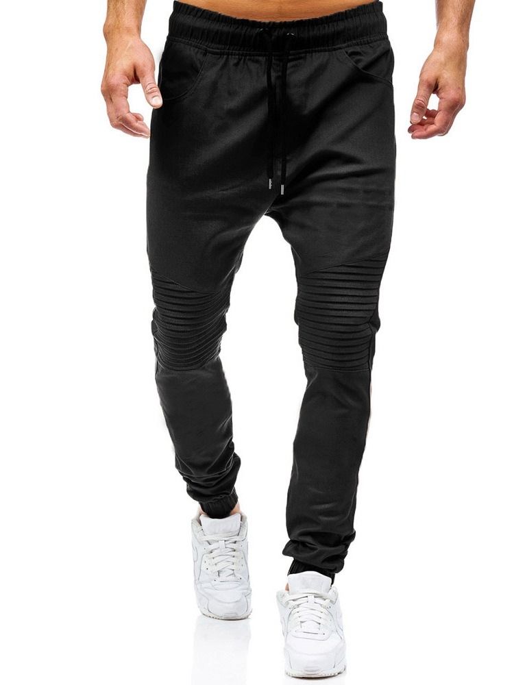 Calça Jeans Lisa Harem Plissada Casual Masculina Com Cordões