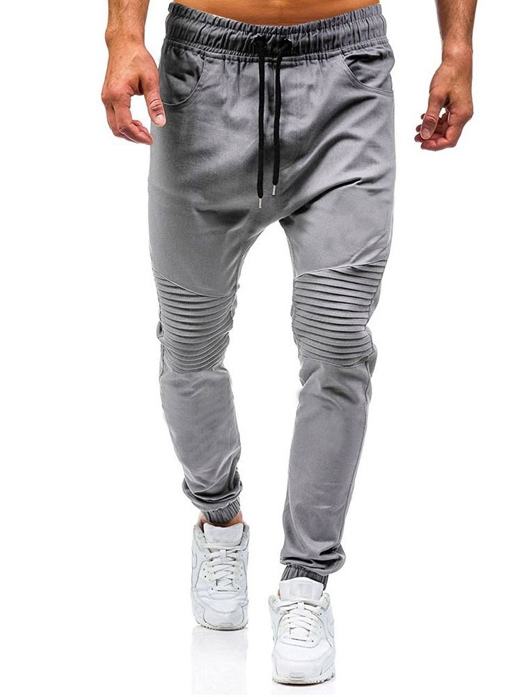 Calça Jeans Lisa Harem Plissada Casual Masculina Com Cordões