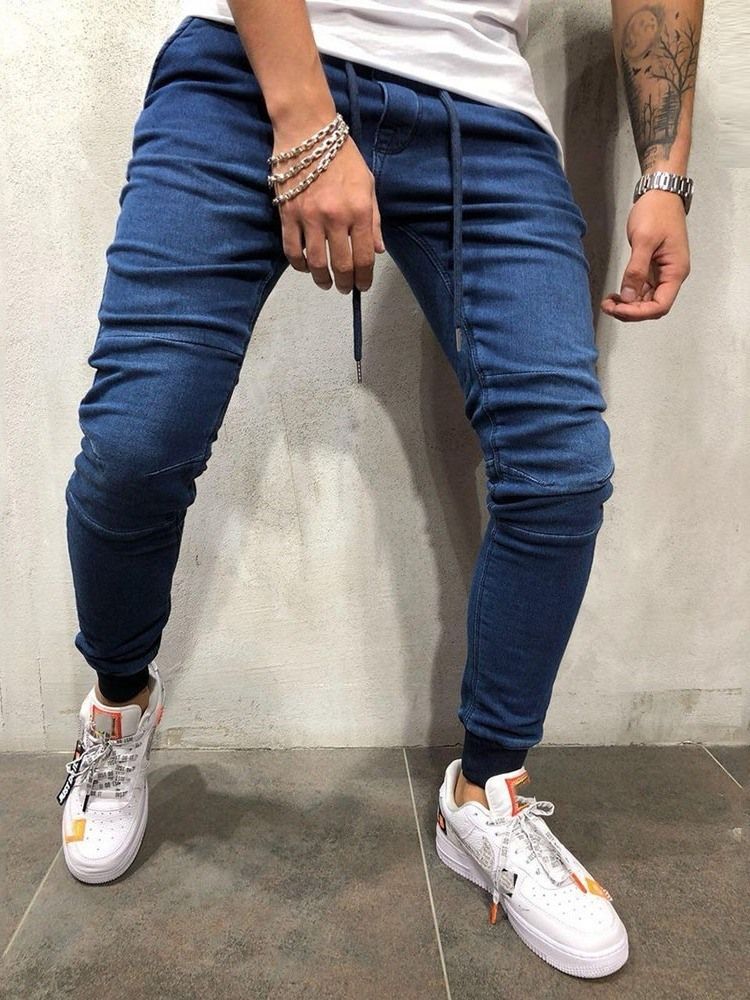 Calça Jeans Lisa Masculina Com Cintura Baixa