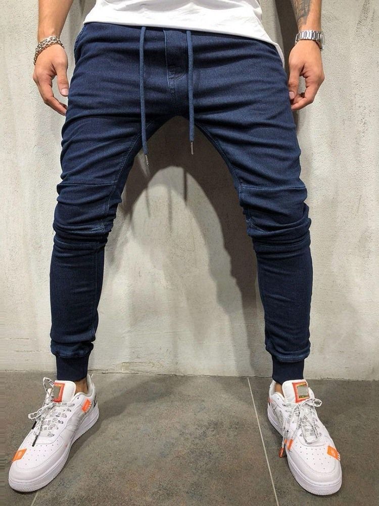 Calça Jeans Lisa Masculina Com Cintura Baixa