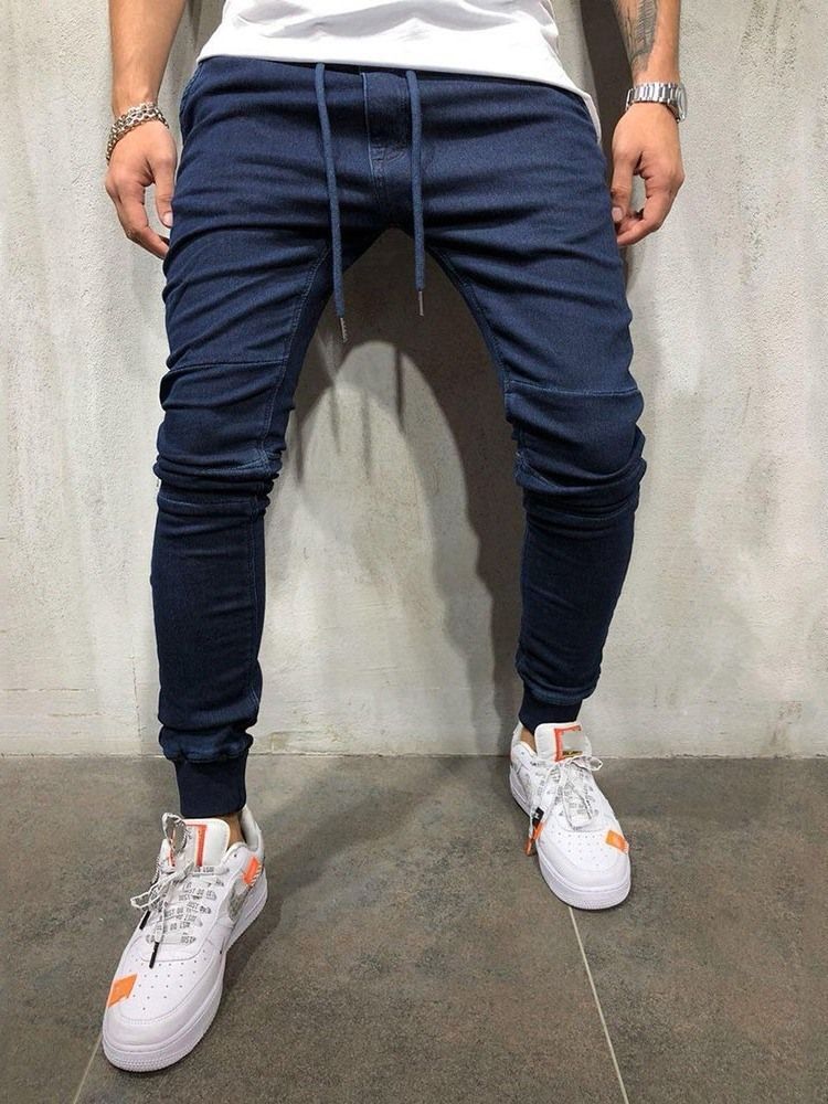 Calça Jeans Lisa Masculina Com Cintura Baixa