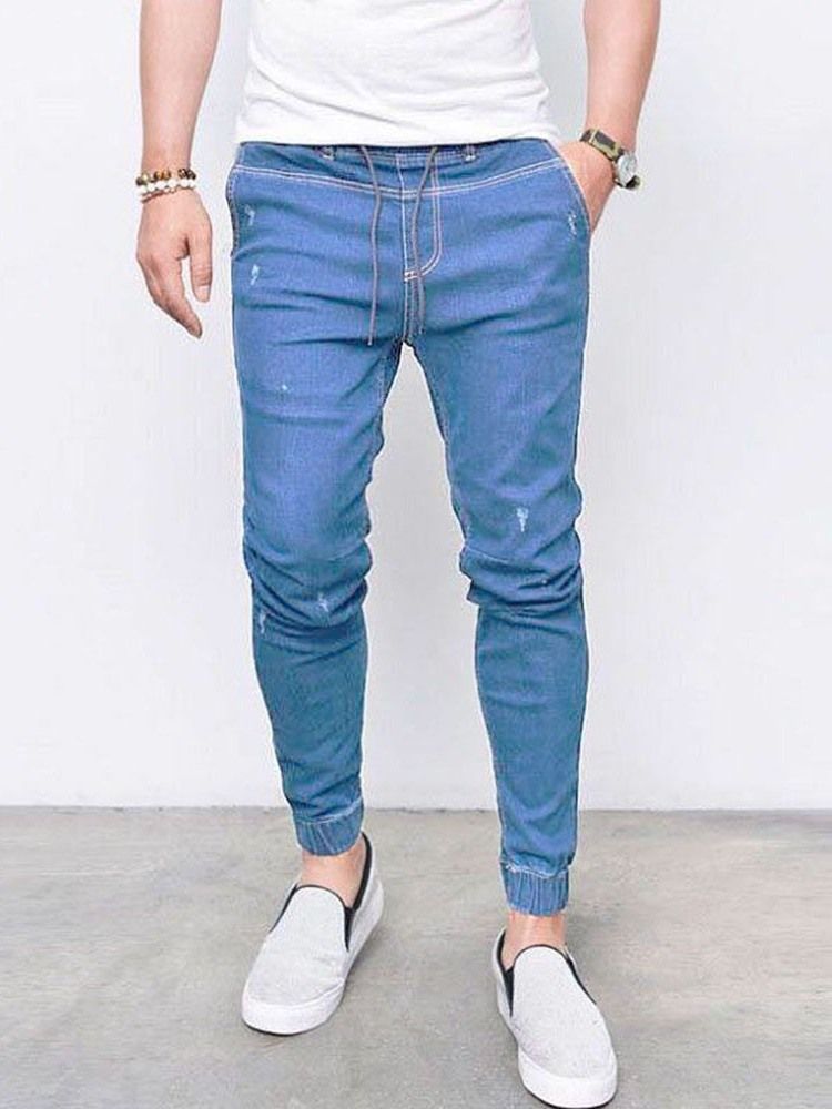 Calça Jeans Lisa Masculina Com Cintura Média