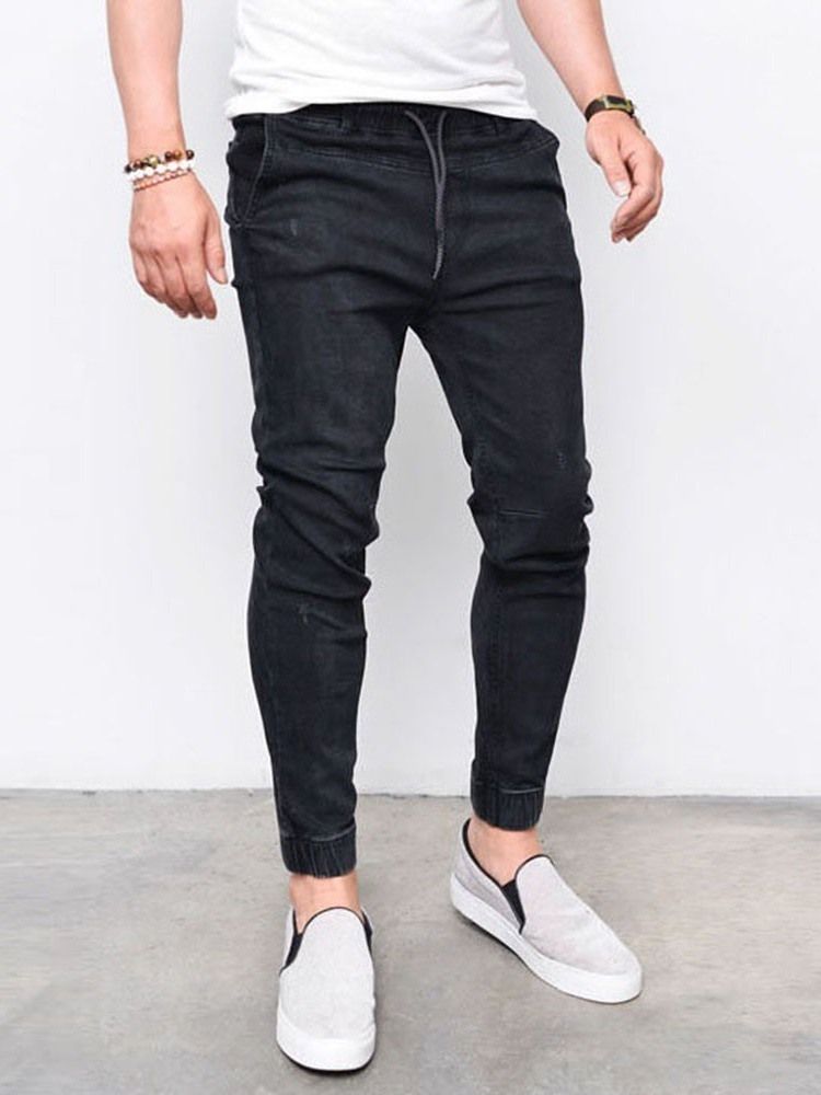 Calça Jeans Lisa Masculina Com Cintura Média