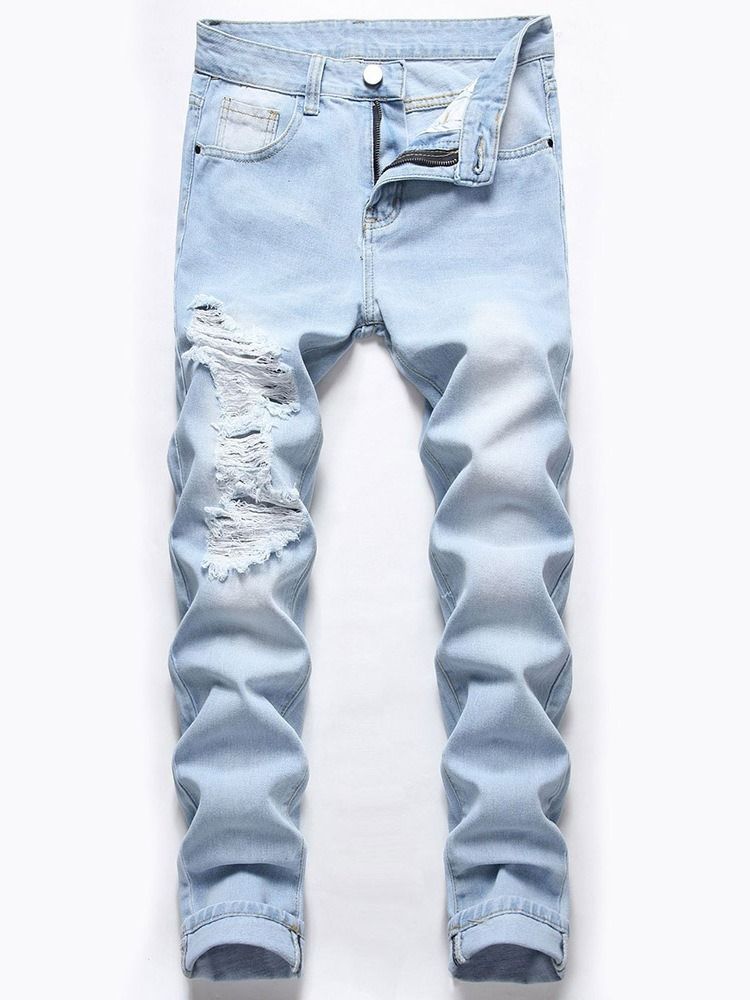 Calça Jeans Masculina De Cintura Média Com Zíper Reto