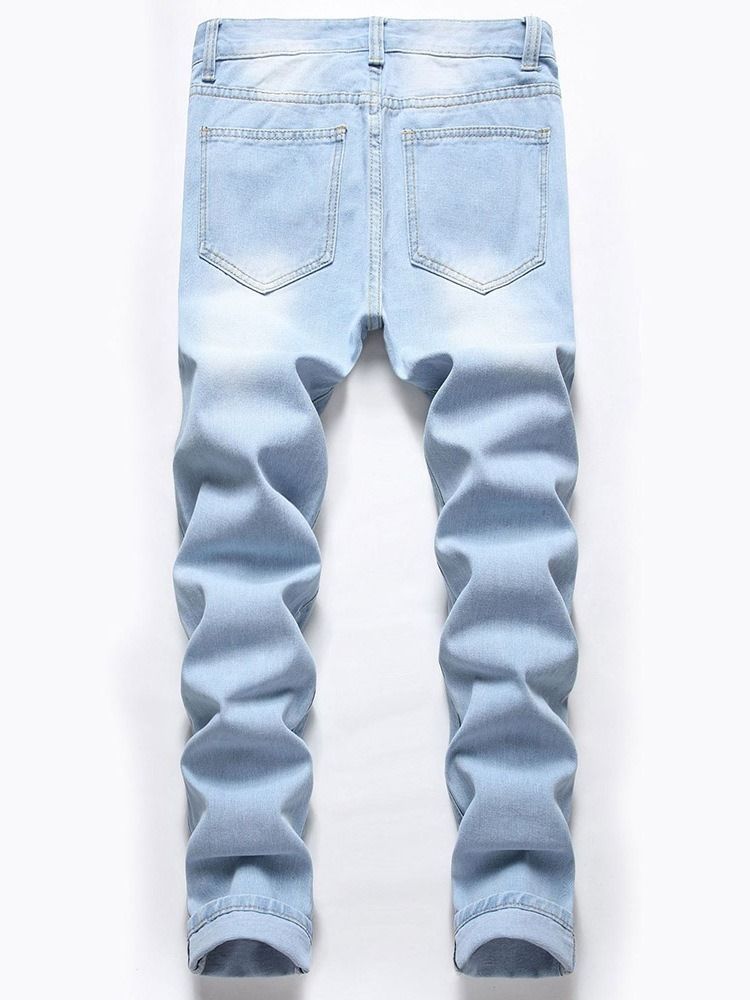 Calça Jeans Masculina De Cintura Média Com Zíper Reto