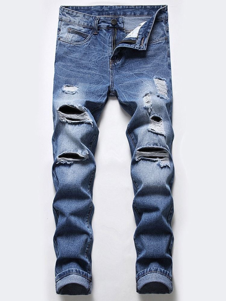 Calça Jeans Masculina De Cintura Média Com Zíper Reto