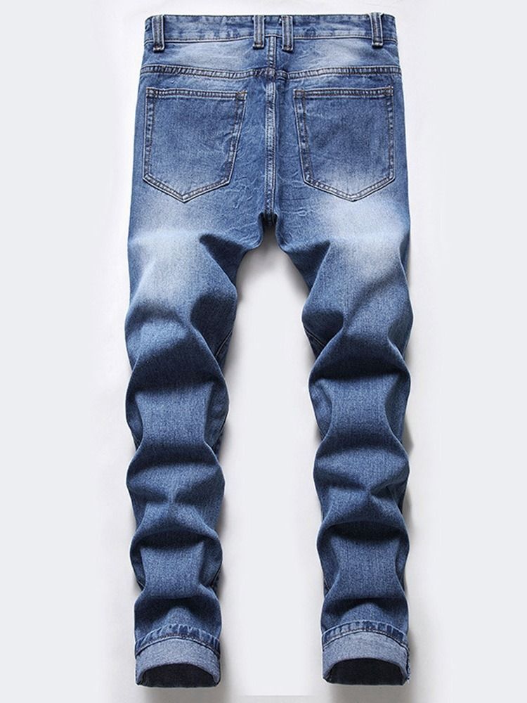 Calça Jeans Masculina De Cintura Média Com Zíper Reto