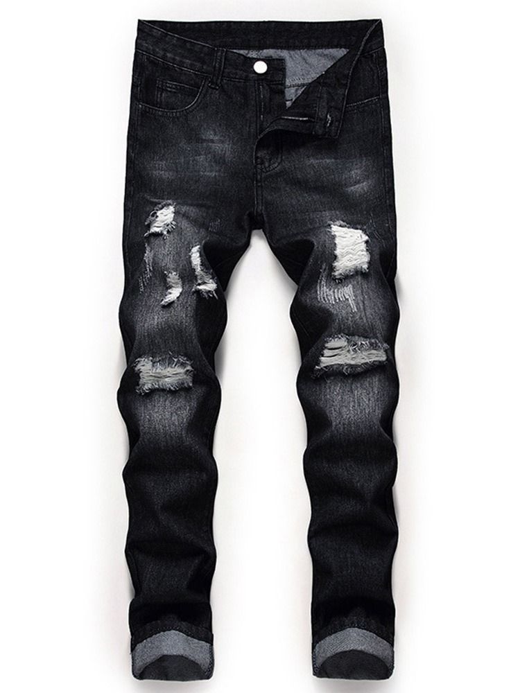 Calça Jeans Masculina De Cintura Média Com Zíper Reto